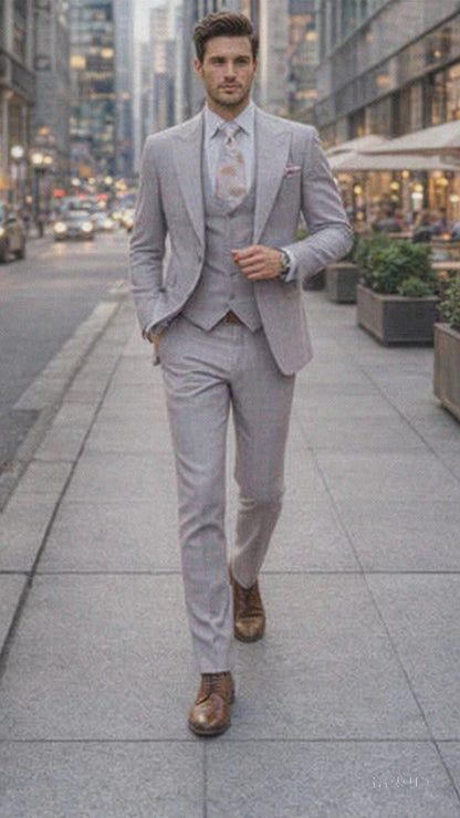 Rossiman Suits Brand - Plaid Textured Double breasted Style - Windowpane Pattern in Color Sharkskin Gray