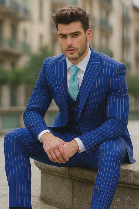 Mens Vested Gangster Pinstripe 1920's Suit in Blue