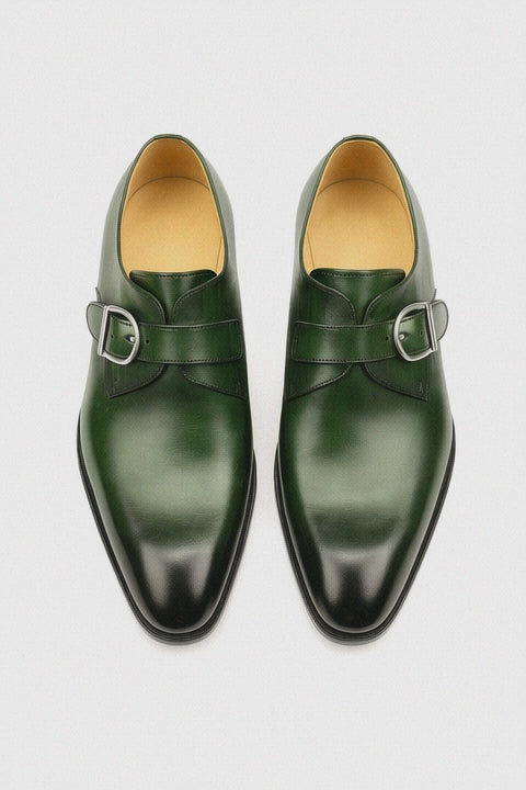 Mens Carrucci Classic Leather Fade Single D-Buckle Monk Strap Dress Shoe in Chestnut