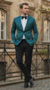 Mens Teal Blue Paisley Tuxedo Jacket – Elegant Shawl Lapel Dinner Blazer for Weddings, Prom and Formal Events - Greenish Blue