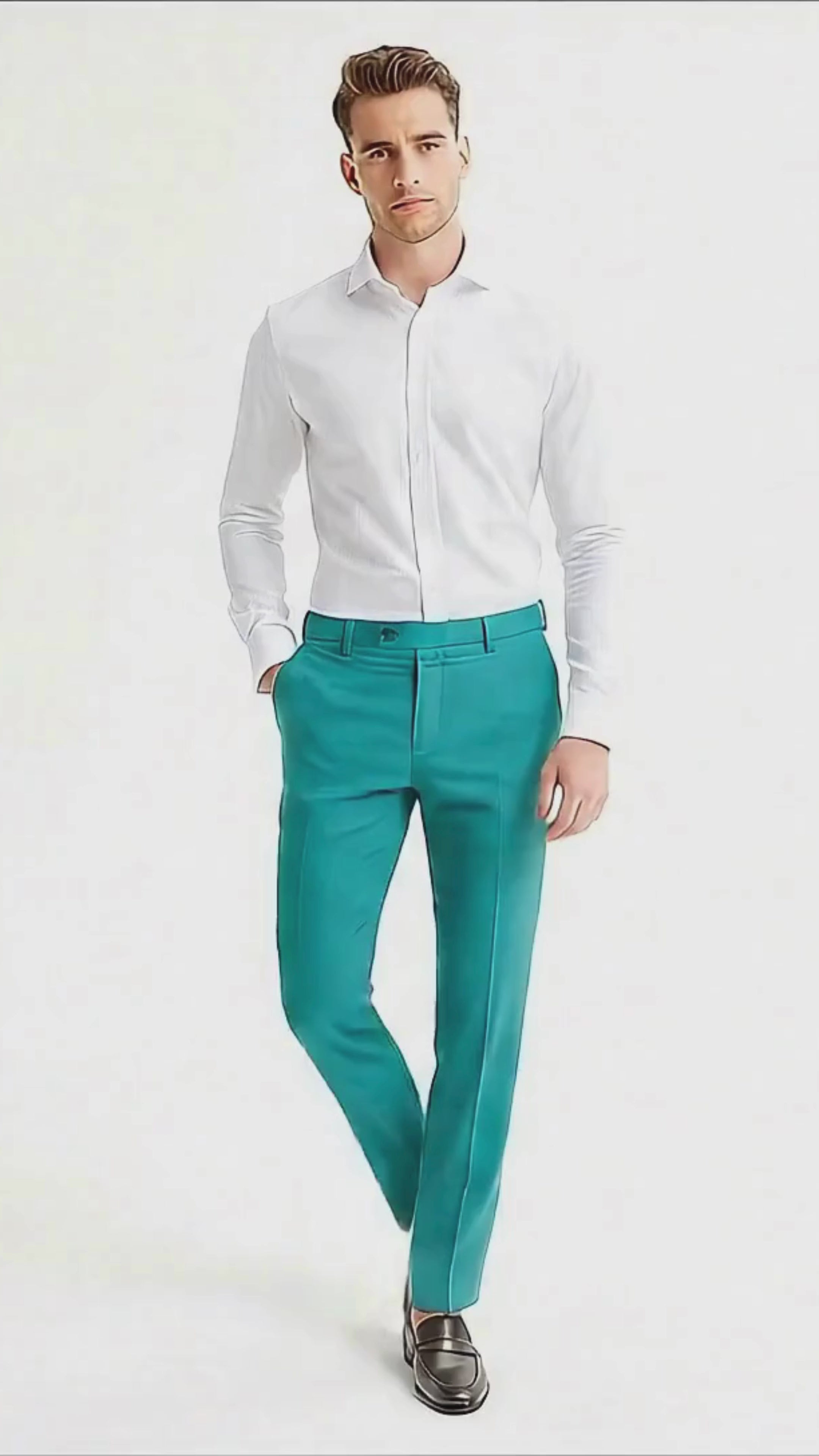 Men’s Aqua Dress Pants – Slim Fit Stylish Formal Trousers for Parties and Casual Wear in Turqoise Color