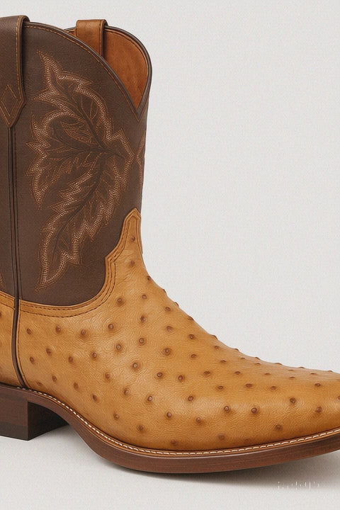 Dan Post Men's Alamosa Full Quill Ostrich Square Toe Boots - Sand