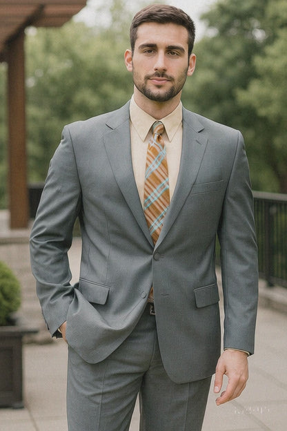 Mens 2 Button Classic Fit Pleated Pant Suit in Grey