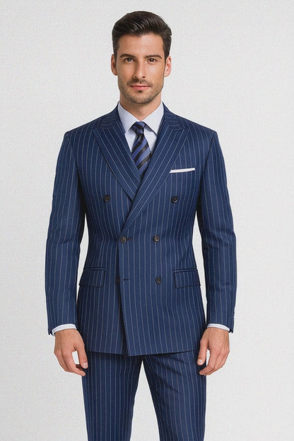 Royal Blue Pinstripe Suit - Gangster Suit - 1920's Suit - Double Breasted Suit