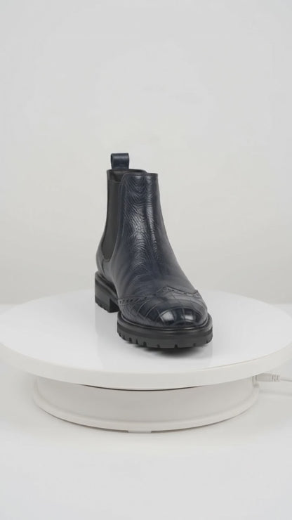 Lombardy Men’s Calfskin Crocodile Chelsea Boots – Tractor Sole Exotic Ankle Boots