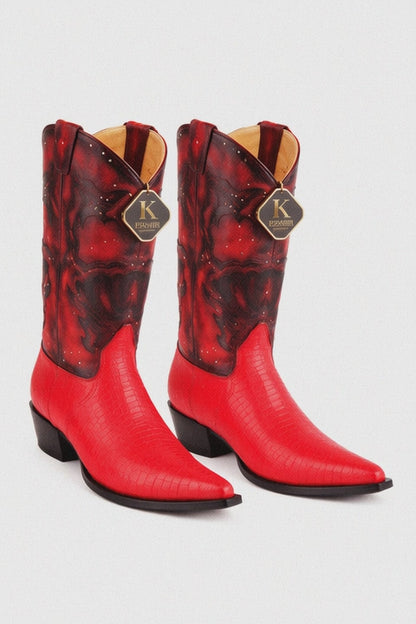 Men's King Exotic Boots Teju Lizard 3x Toe Red (495vf0712)