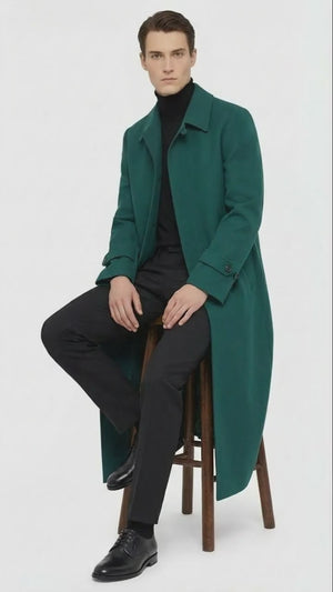 Men’s Full-Length Green Overcoat