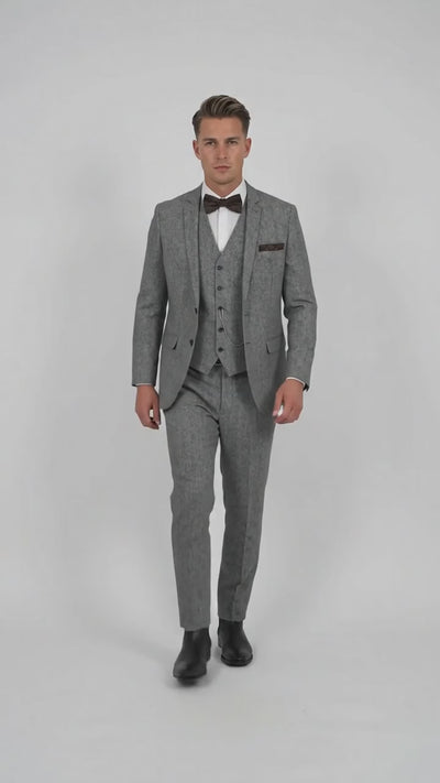 Men’s Edwardian Grey 3-Piece Suit – Dickens Downton Abbey Victorian Vintage Tweed Suit