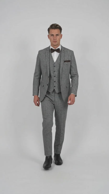 Men’s Edwardian Grey 3-Piece Suit – Dickens Downton Abbey Victorian Vintage Tweed Suit