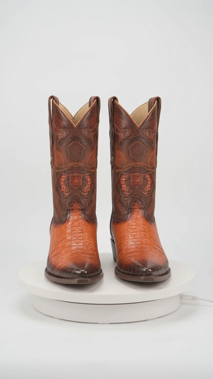Los Altos Snip Toe Cognac Genuine Caiman Belly Boots