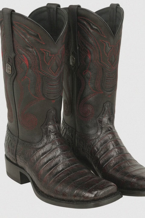 Black Cherry Caiman Cowboy Boots Snip Toe