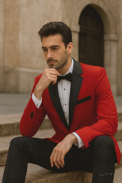 Mens Classic Contrast Notch Tuxedo in Red