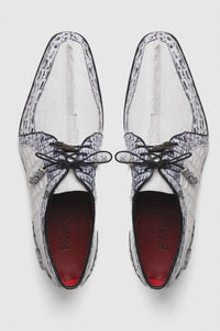 Marco Di Milano Caribe Newspaper/White Caiman Crocodile Derby Shoes