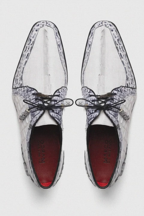 Marco Di Milano Caribe Newspaper/White Caiman Crocodile Derby Shoes