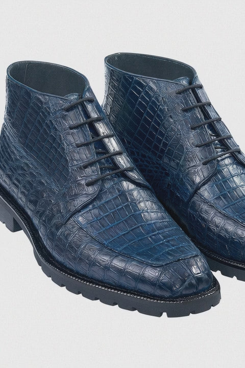 Navy Genuine Caiman Crocodile Belly Ankle Los Altos Boot