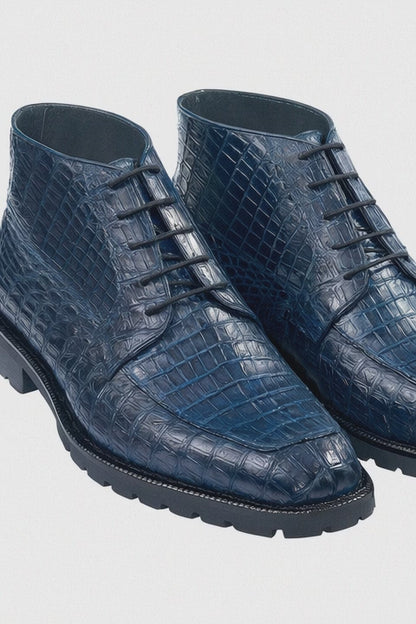 Navy Genuine Caiman Crocodile Belly Ankle Los Altos Boot