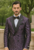Purple Double Breasted Rough Streak Pattern Satin Peak Lapel Stacy Adams Men's Jacket