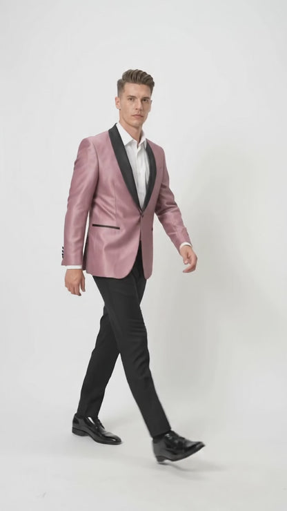 Men’s Shiny Pink Tuxedo Dinner Jacket with Black Pants – Shawl Lapel Formal Tuxedo