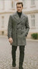 Mens Grey Plaid Double-Breasted Overcoat with Black Faux Fur Collar – Classic Winter Peacoat
