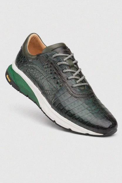 Men's Quevedo  Forest/Green Genuine Crocodile Exotic Sneaker By Mezlan Made In Spain Brand