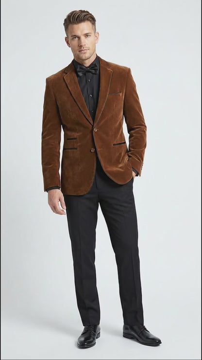 Brown Tuxedo Velvet Blazer for Men | Classic Formal Party and Evening Wear Dinner Jacket