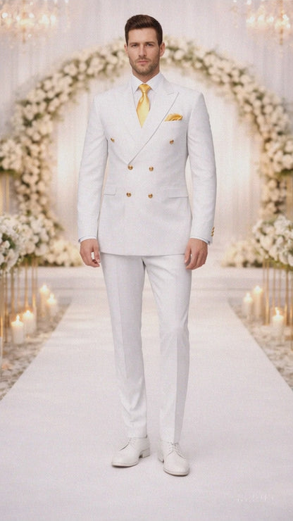 Rossiman Men's White Slim Fit Suit – Double-Breasted 3-Piece Formal Ensemble