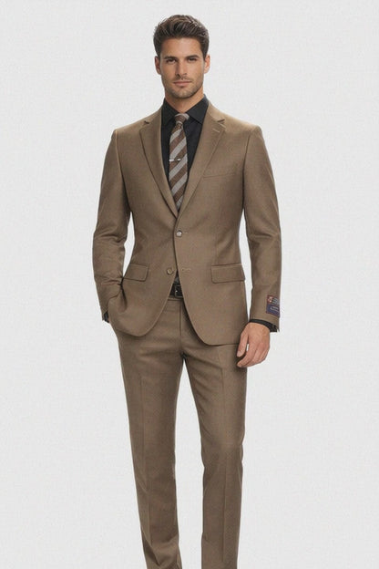 Carlo Lusso Brown Two-button Poly Blend Suit