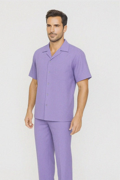 Mens Walking Suit in Color lavender leisure suit causal Matching Shirt and Pants $99