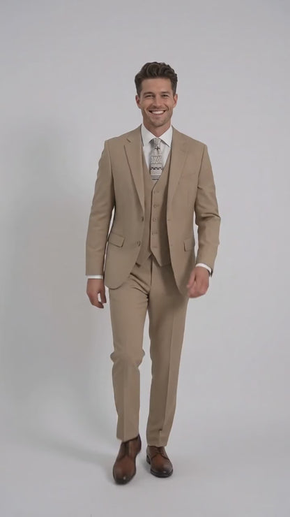 Apollo King Men’s Camel Classic Fit Vested Suit, 3 Piece Formal Wedding Business Dress Suit