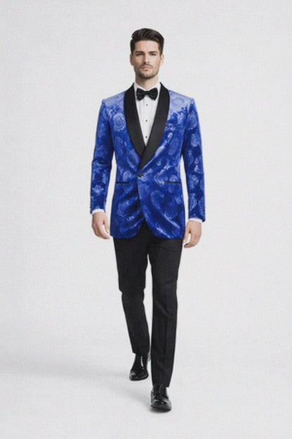 Men’s Formal Royal Blue Rose Tuxedo Jacket with Shawl Lapel