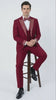 Men's Burgundy and White Embellished Tuxedo Suit – Slim Fit 3-Piece Formal Wedding, Prom, and Gala Outfit