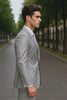 Mens 2 Button Peak Lapel Shiny Sharkskin Suit in Silver