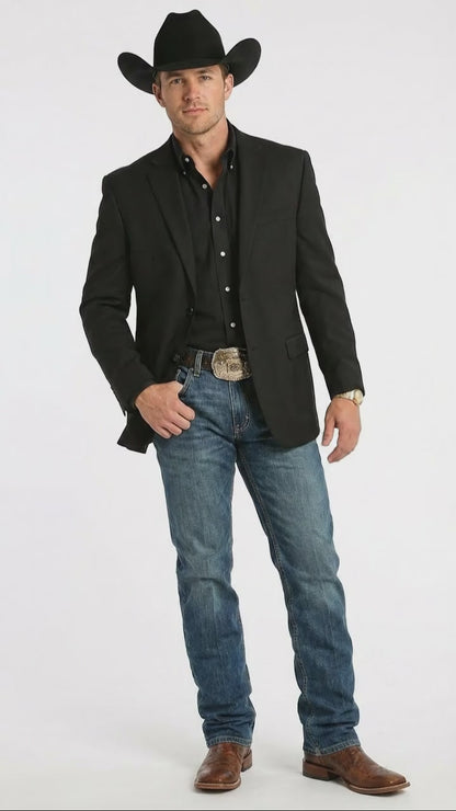 Men’s Black Western Blazer Jacket, Classic Cowboy Style Sport Coat for Casual Formal Wear with Jeans