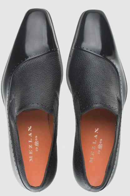 Mezlan Black Deerskin and Calf leather Slip-on for men