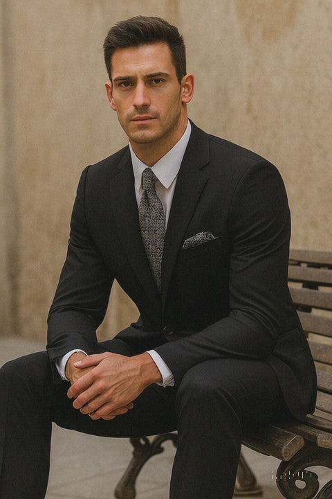 Mens 2 Button 100% Linen Black Suit