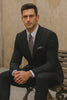 Mens 2 Button 100% Linen Black Suit