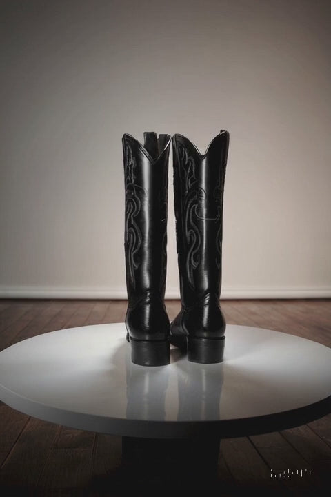 Los Altos Boots - Mens Dress Cowboy Boot - Low Priced Black Eel Skin R-Toe Western Boots- in Black