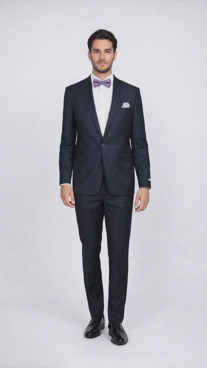 Rossiman Rossi Navy Blue Slim Fit Suit – Peak Lapel Tailored Formalwear for Men