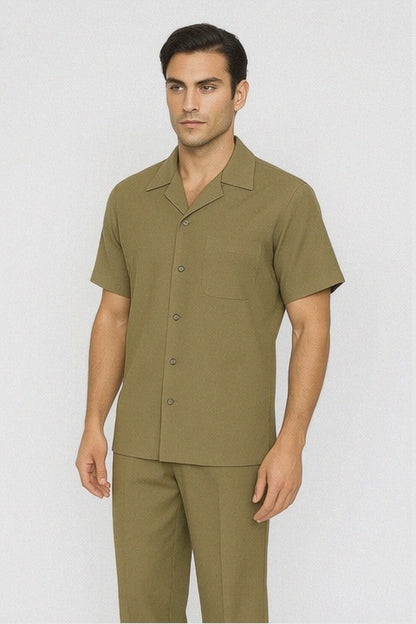 Mens Walking Suit in Color Safari Leisure Suit Casual Matching Shirt and Pants $99
