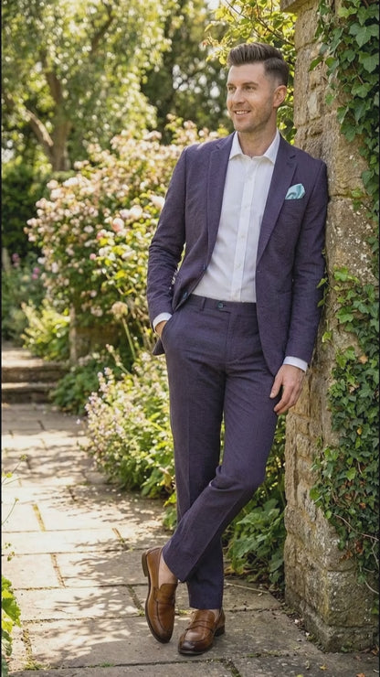 Mens Navy Blue Seersucker Suit – Cotton Fabric Shadow Pattern Ton on Tone Textured Two Button Notch Lapel Formal Summer Suit