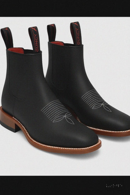 Botines Charros Quincy con Punta Cuadrada Color Negro