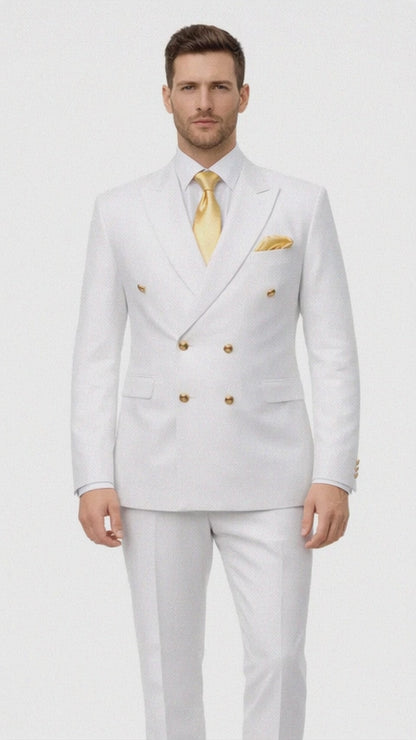 Rossiman Men's White Slim Fit Suit – Double-Breasted 3-Piece Formal Ensemble