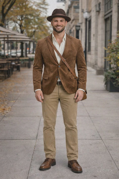 Zacchi Men’s Cognac Micro Suede Sport Coat