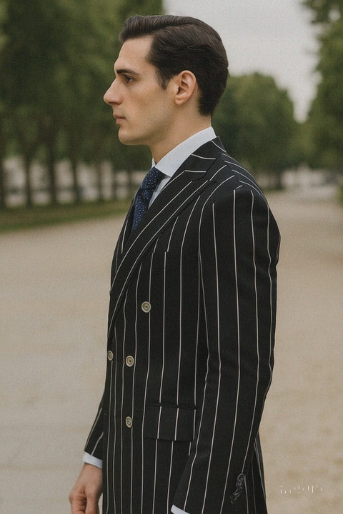 Black Pinstripe Suit - Gangster Suit - 1920's Suit - Double Breasted Suit