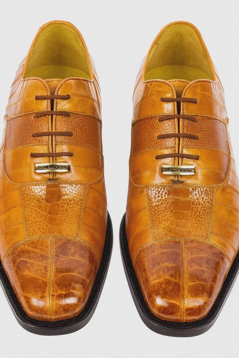 Mens Belvedere Mare Eel & Ostrich Cap Toe Dress Shoe in Tan