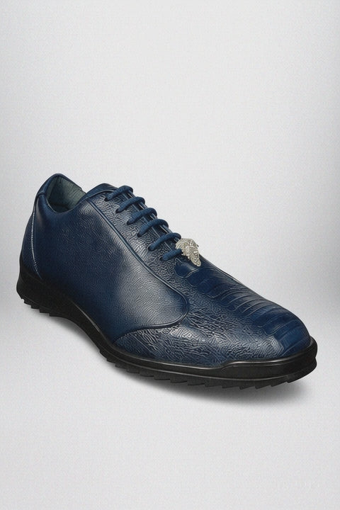 Los Altos Navy Blue Ostrich Leg Lace Up Sneakers