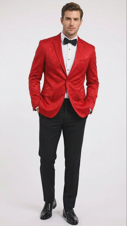 Men’s Red Paisley Velvet Blazer - Christmas new year Sport Coat Jacket - Prom 2026 Collection