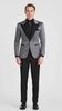 Silver Metallic Tuxedo Suit with Black Satin Peak Lapel – Mens Slim Fit Formal Wedding and Prom Attire in Charcoal Grey With Pants