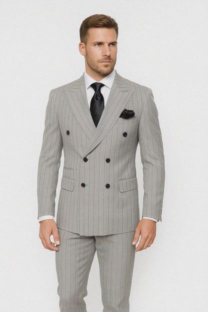 Gray and Black Pinstripe Double Breasted - Modern Fit 1920s Vintage Looking Suit
