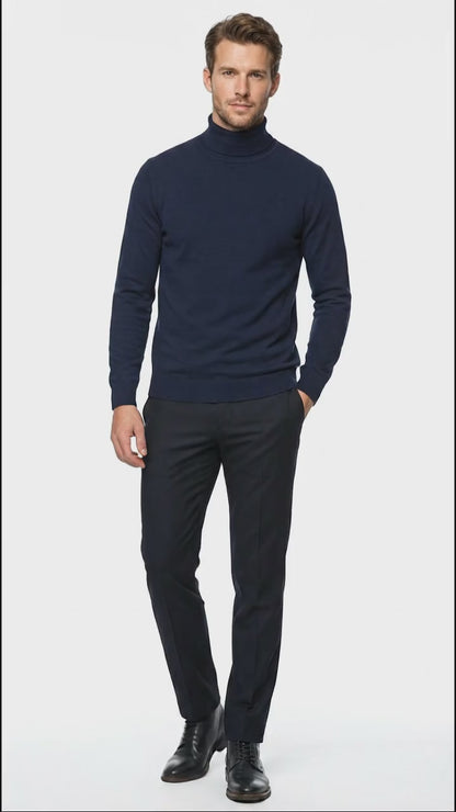 Men’s Navy Blue Turtleneck Sweater Pullover | Cotton Blend Long Sleeve Knit Top for Casual & Smart Wear